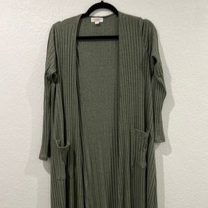 Lularoe Long olive green cardigan with pockets